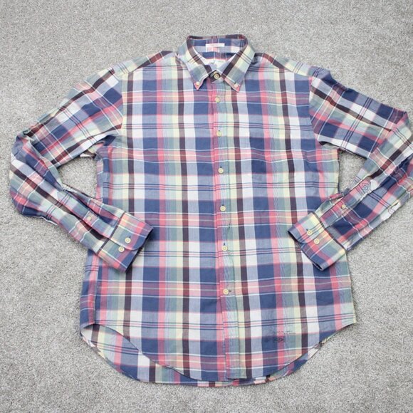 GANT Rugger Shirt Mens Large Red/Blue Plaid E-Z Fit Cotton Long Sleeve Button - Picture 2 of 16